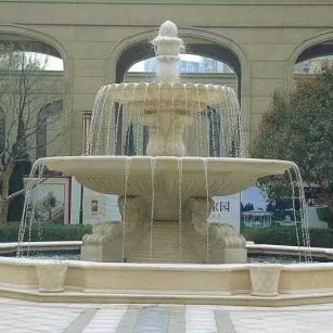 咸宁 黄金麻花岗岩异型加工——户外庭院石雕流水喷泉