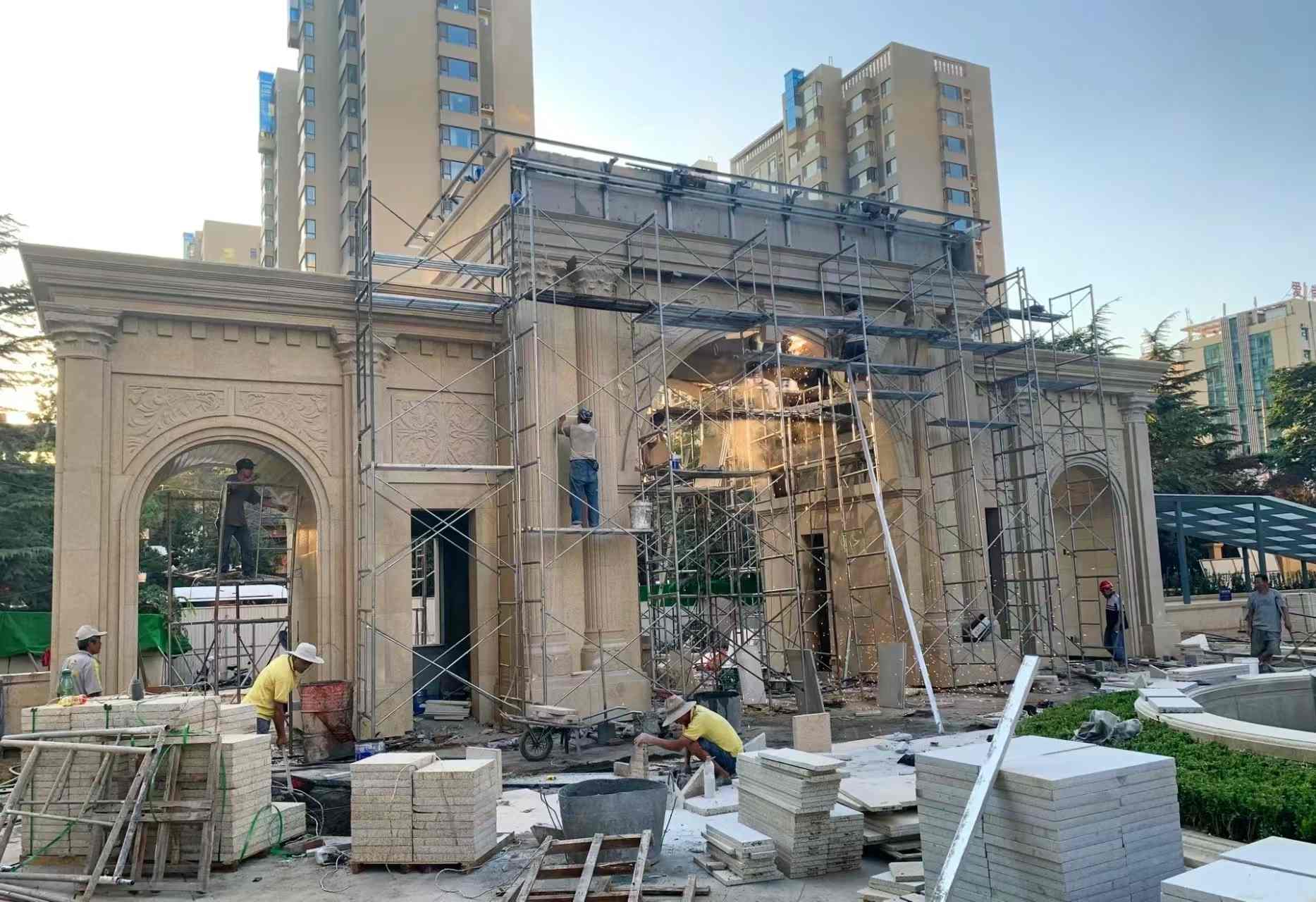 咸宁 黄金麻荔枝面花岗岩小区门楼外墙干挂