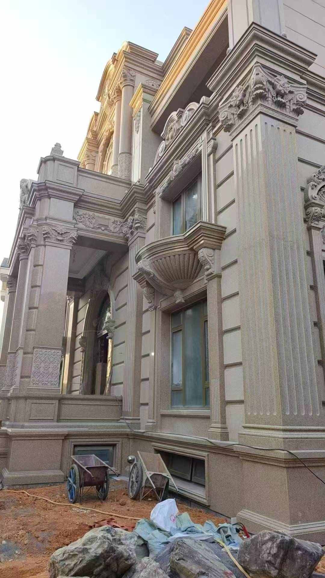 咸宁 黄金麻花岗岩光面别墅外墙干挂施工完成