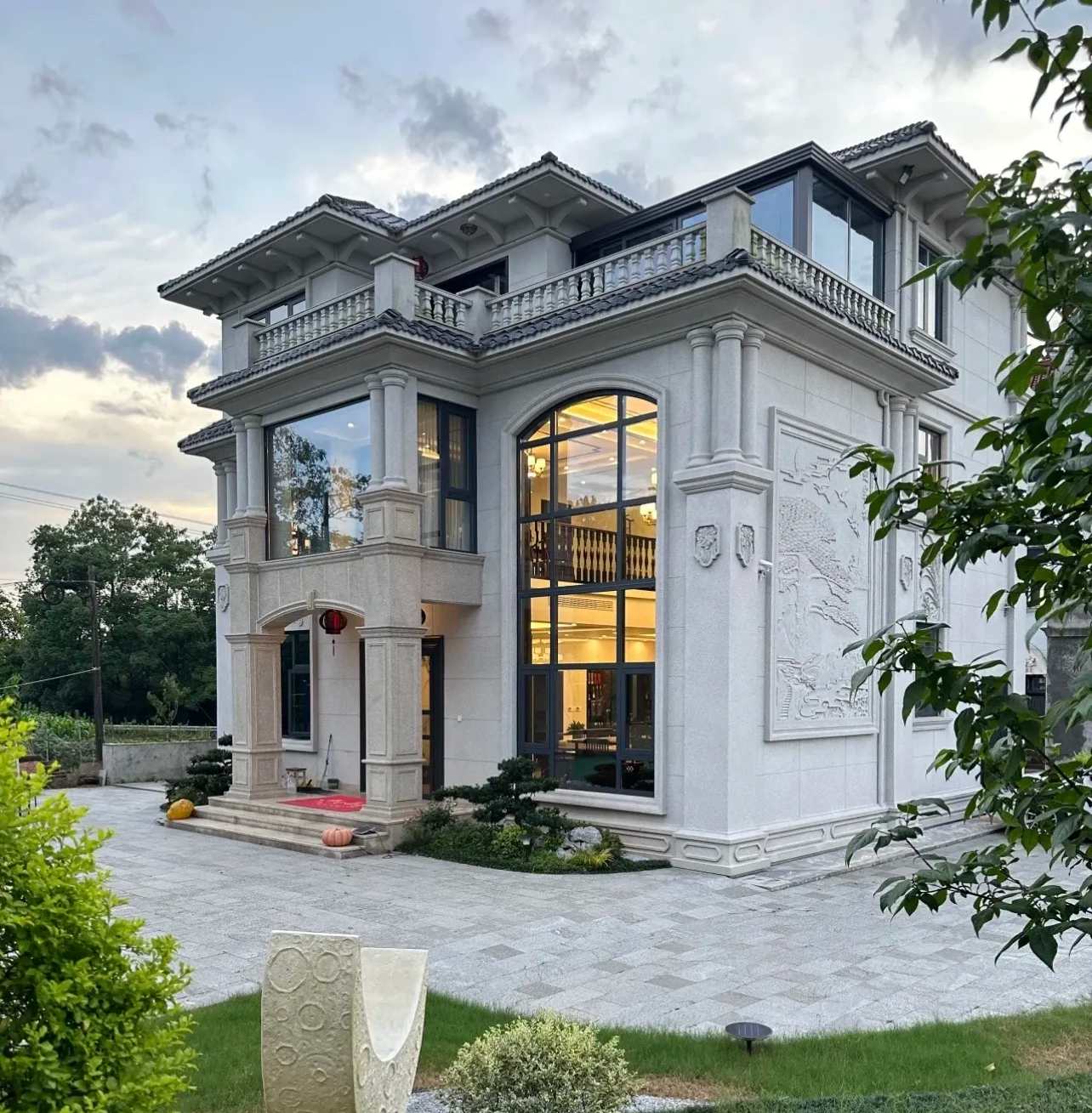 咸宁 白麻花岗岩私人别墅干挂石材豪华定制