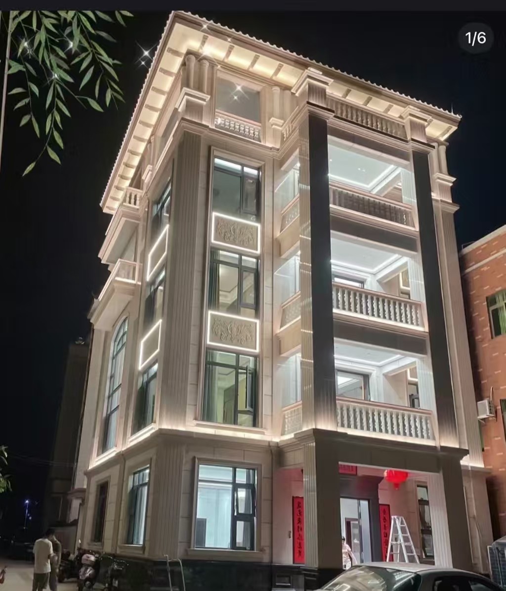 咸宁 芝麻白花岗岩别墅外墙夜间效果